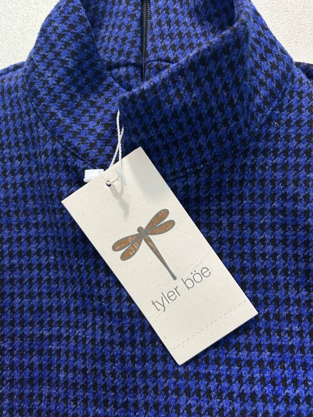 Tyler Boe Blue Houndstooth Mock Neck Long Sleeve Dress Small NWT - Picture 4 of 5